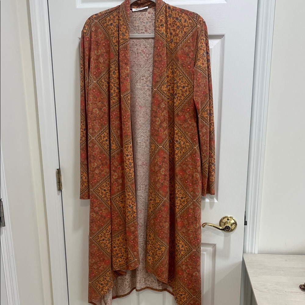 BUCKETLIST Vibrant Orange and Brown Cardigan